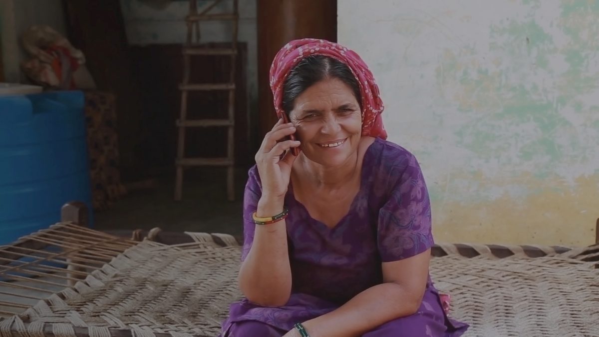 Woman speaking on the phone during an interview